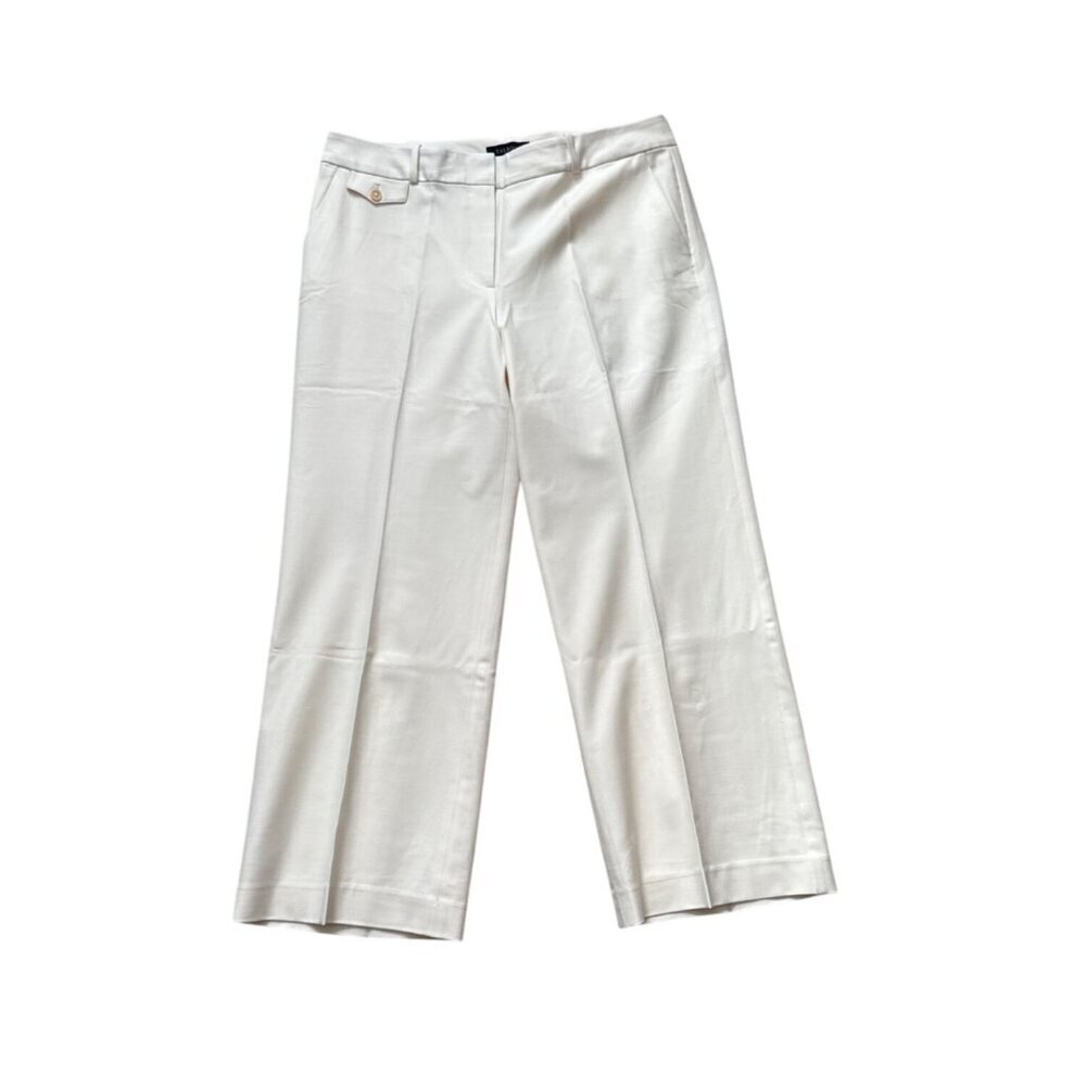 Talbots Womens Heritage Cropped Pants 16P Ivory Polyester Blend Mid-Rise